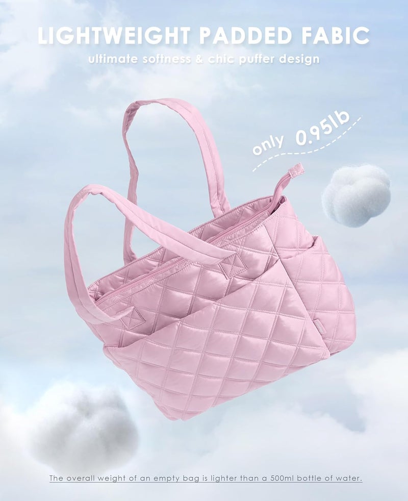 Uselike Tote Bag for Women, Lightweight Puffer Tote Work Bags with Compartments for Travel, Quilted Shoulder Bag with Zipper - Image 5